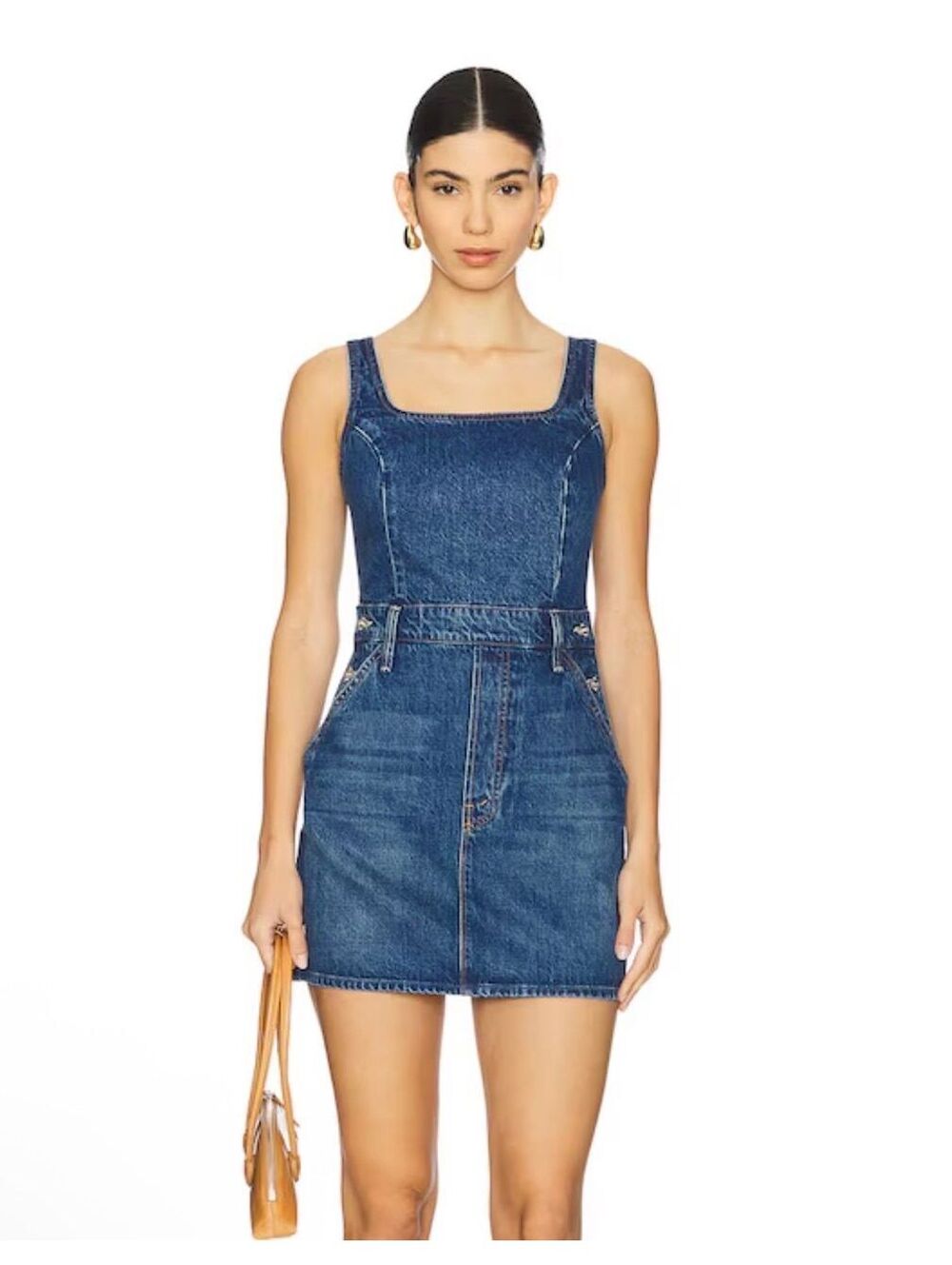 NWT $378 Mother Superior The Over It in Green Thumb Denim Dress